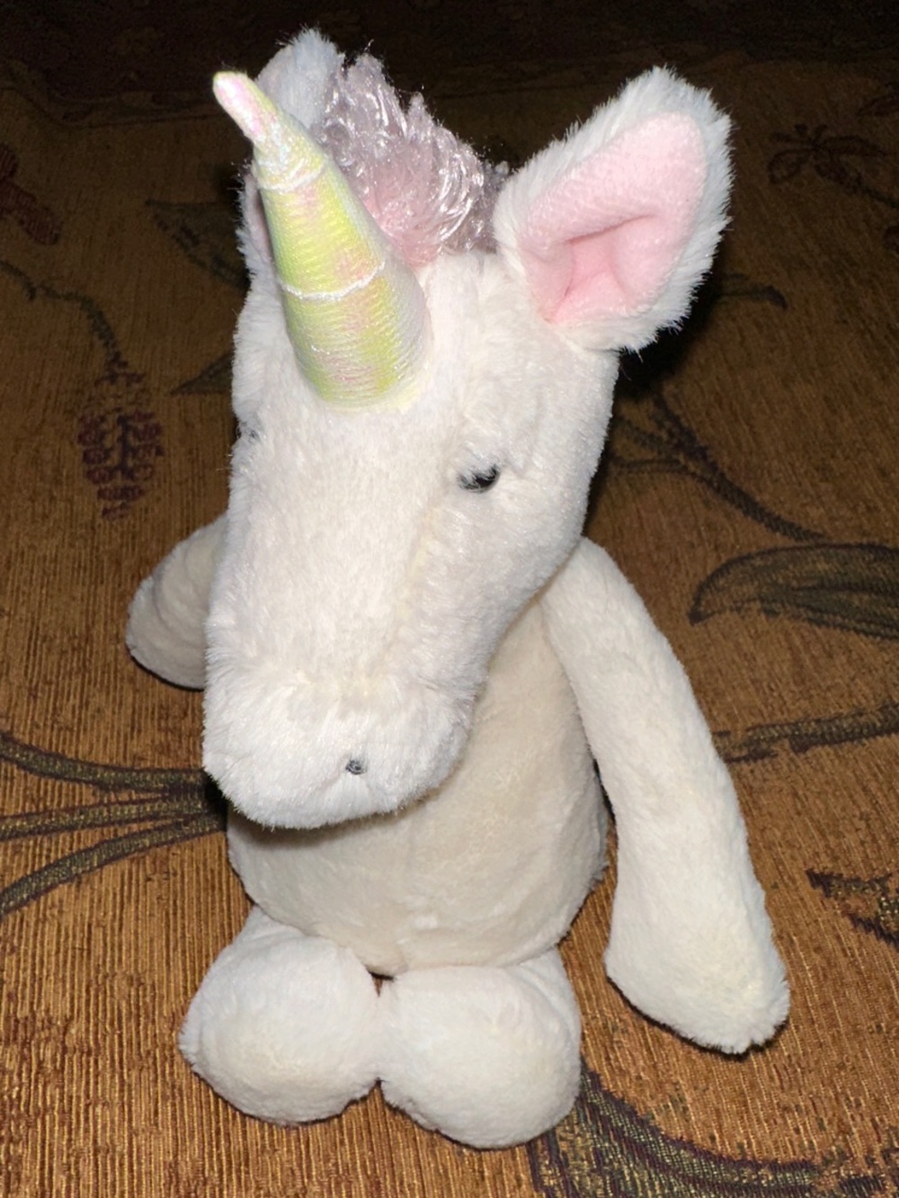 Jellycat Bashful Cream Unicorn Plush 12” Pastel Rainbow Horn and Pink Ears